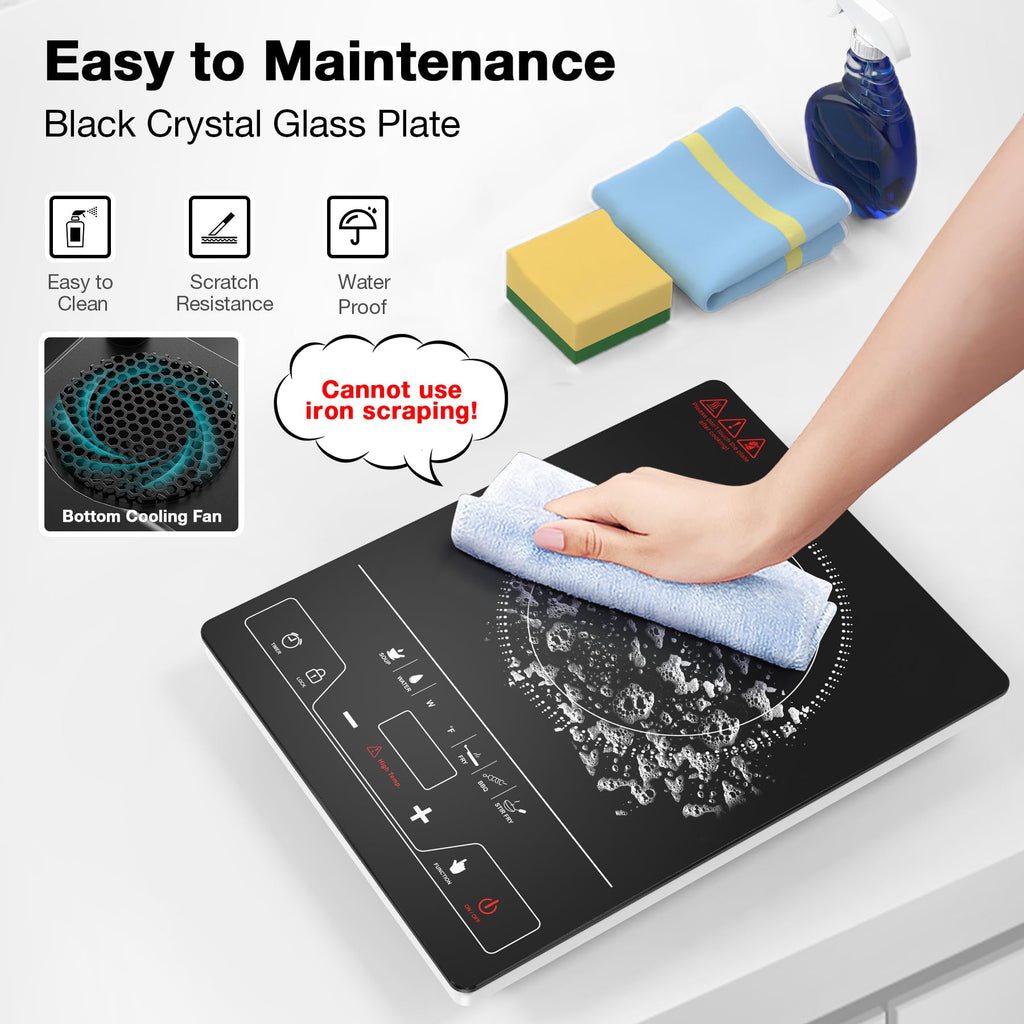 VBGK Single Burner Electric Cooktop,1800W Electric Stove Top Portable Cooktop LED Touch Control,8 Power Levels, Kids Lock