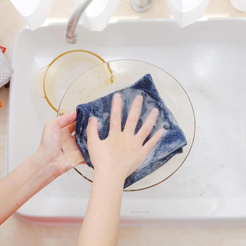 Homaxy 100% Cotton Waffle Weave Dish Cloths - Ultra Soft & Absorbent Kitchen Towels | 12x12 Inches, Navy Blue, 24-Pack