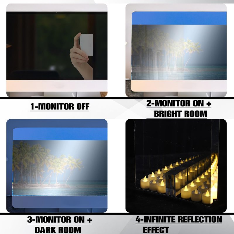 Yookeer 3 Pcs Two Way Mirror Glass, 12x24x0.04 Inch Acrylic See Through Infinity Mirror Sheet for Magic Project, 30% Transparent