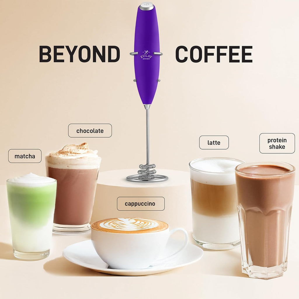 Zulay Kitchen Tornado Triple Whisk Milk Frother - Handheld Foam Maker for Coffee & Lattes - Purple