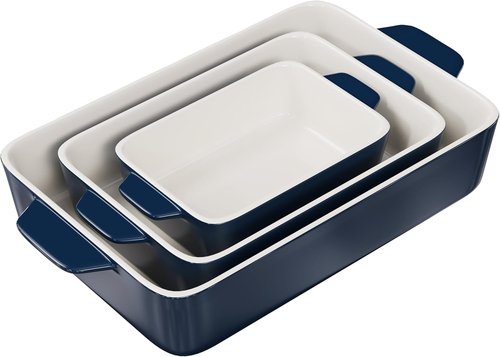 Kook Casserole Dish Set - Durable Ceramic Baking Pans with Handles | 3 Sizes: 92oz, 50oz, 20oz - Navy
