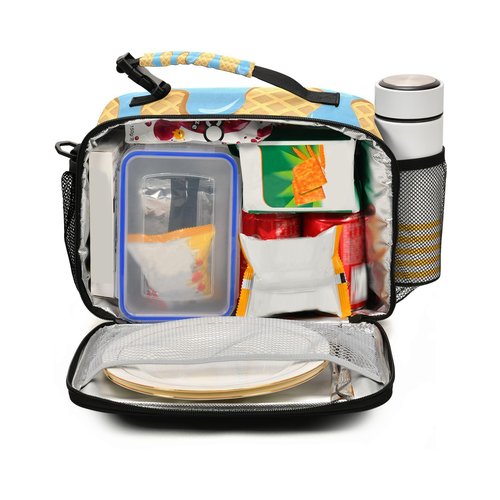 ALAZA Blue Ice Cream Lunch Box for Girls Kids Insulated Lunch Bag Boys Lunchbox Reusable Cooler Tote Freezable Shoulder Strap for School Picnic