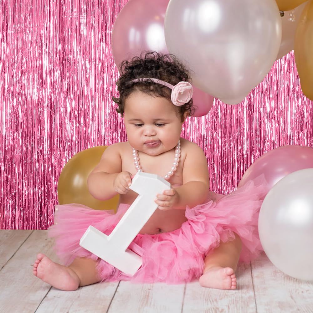 Skiennix 20 Pack Pink Backdrop Decorations - Tinsel Curtain Foil Fringe for Birthday & Graduation