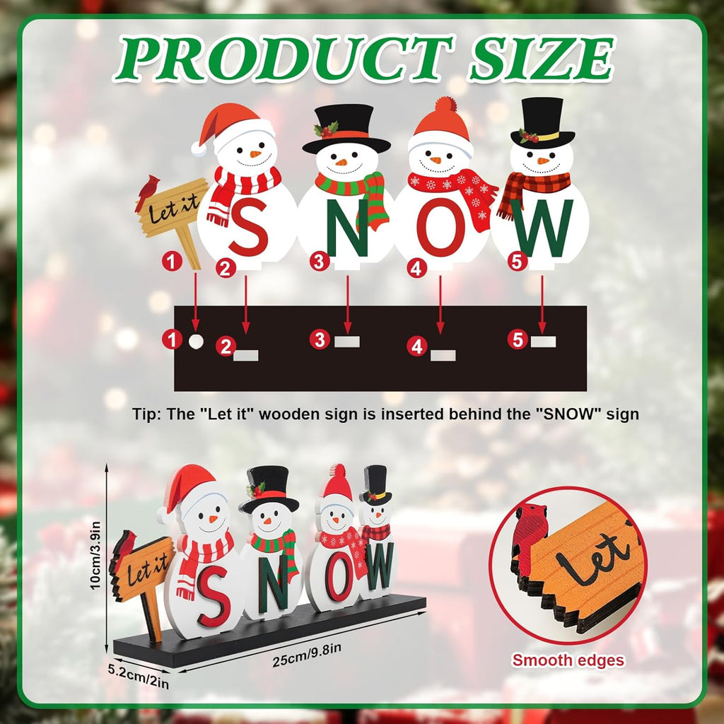 Wooden Snowman Table Centerpieces - Festive Christmas Decor for Holiday Office Desk & Tiered Trays