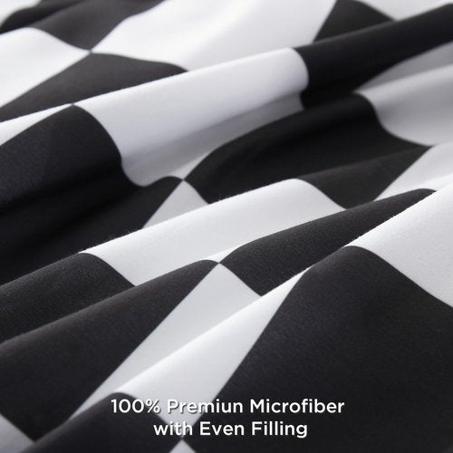 Andency Checkered Comforter Full(79x90Inch), Black White Plaid Gingham Bed Set for Teen Boys Kids, Lightweight Polyester Geometric Preppy Bedding, 3 Pieces