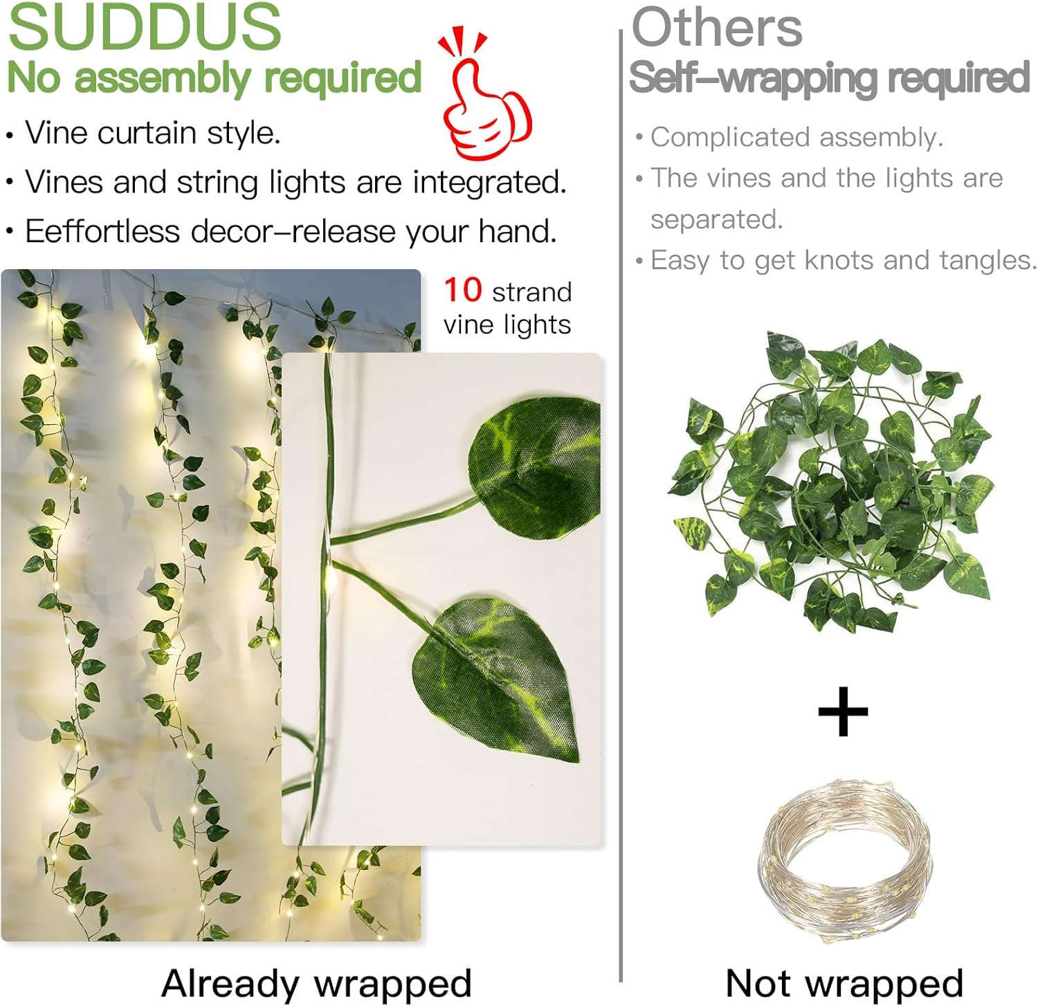 Suddus Vines with Lights - 200 LED Fairy String Lights with Remote | 6.5ft x 6.5ft for Indoor/Outdoor Decor