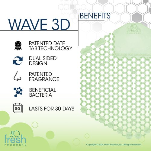 Fresh Products Wave 3D Urinal Screen Virtually Eliminates Urine Splash 30 Day Use Easy Installation Beneficial Bacteria Consistent Fragrance Made in the USA 10pk Urinal Screens Herbal Mint