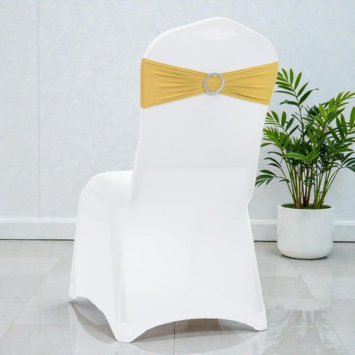 MDS Spandex Chair Sashes - Universal Fit Elastic Stretch Bows with Buckle Slider - Gold, Pack of 250
