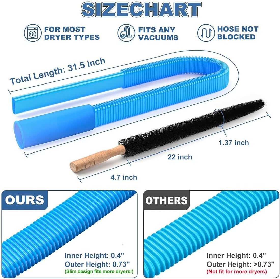 Skiennix Universal Dryer Vacuum Hose Attachment - Deep Cleaning Kit for Clogged Ducts & Lint Removal