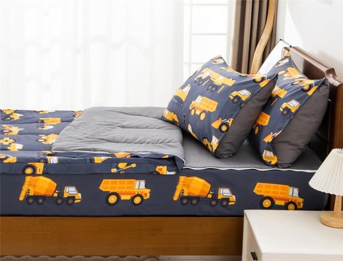 Aimuan Kids Zipper Bedding Car Construction Comforter Set for Boys Girls 3-Piece Twin Kid Bedding Set, Grey