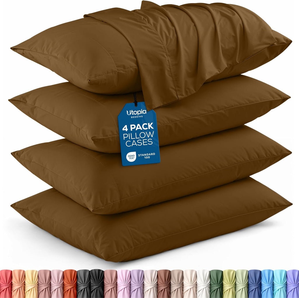 Utopia Bedding King Pillow Cases - 4 Pack - Soft Brushed Microfiber - Fade Resistant 20 X 40 Inches (Mocha)