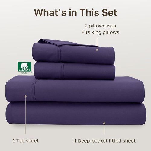 California Design Den King Size Cotton Sheet Set - 400 TC Award-Winning Silky Smooth Sateen, Deep Pockets, Breathable - Purple