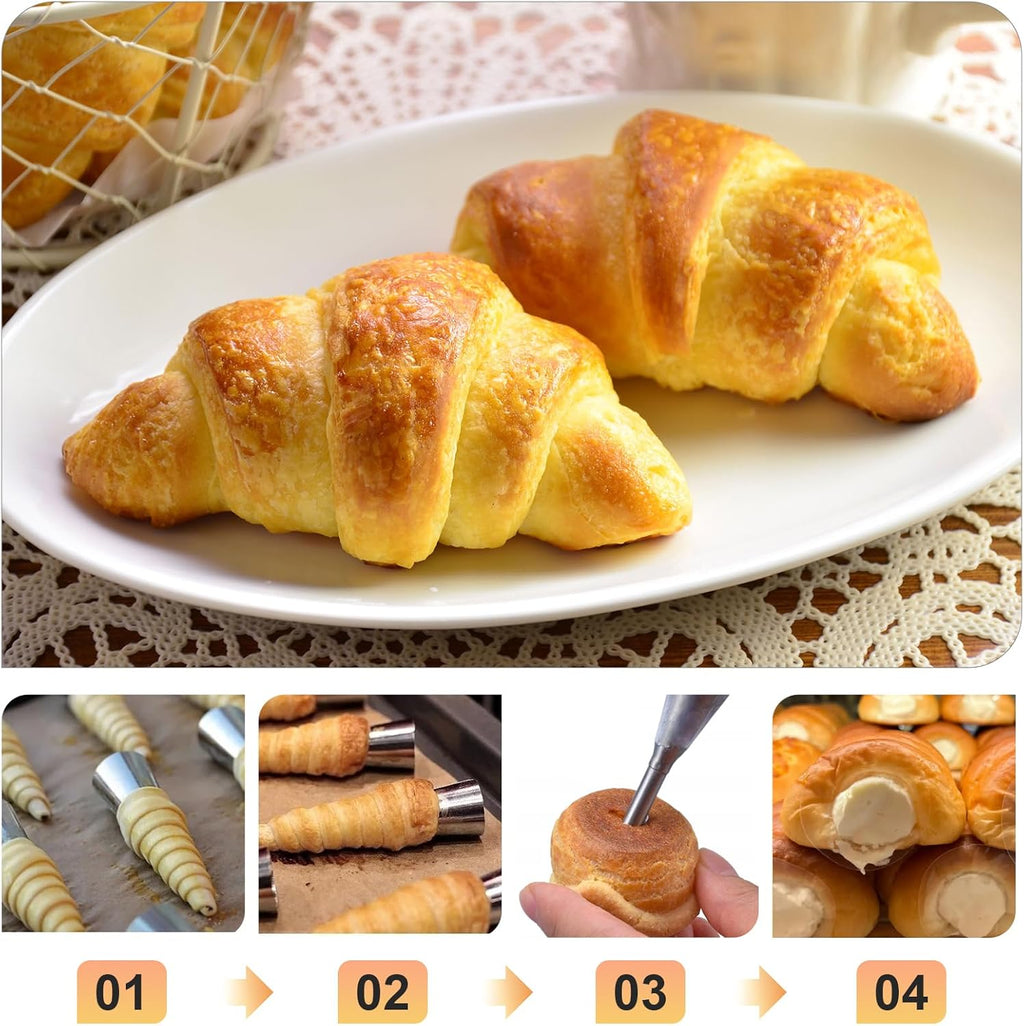 Skiennix 21 Pcs Cream Horn Mold Kit - Non-Stick Stainless Steel Baking Molds with Cleaning Brush | Perfect for Cannoli & Danish Pastries