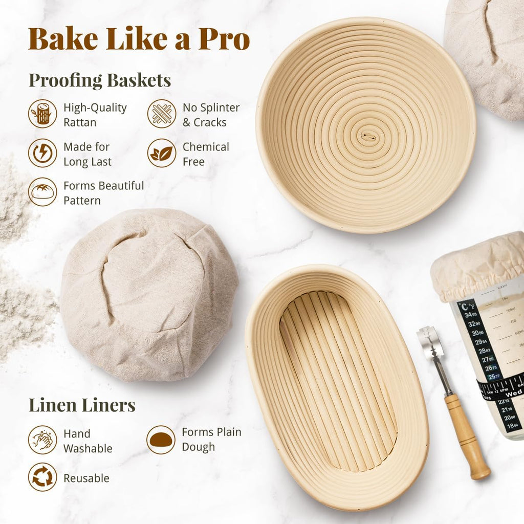 Skiennix Sourdough Starter Kit - Complete Bread Baking Supplies with Proofing Baskets & Tools
