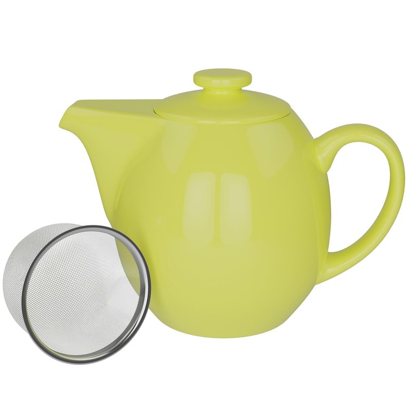 OmniWare 24 Ounce Teapot with Removable Stainless Steel Infuser (Simply Blue) - Loose Leaf Tea Brewer, Microwave & Dishwasher Safe, Retro-Inspired Stoneware for Kitchen & Dining