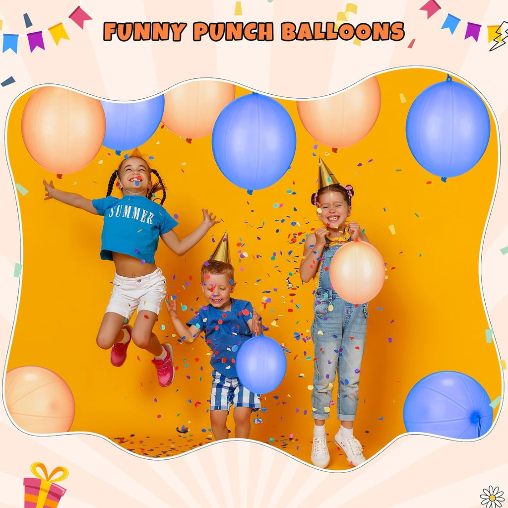 Soulchen Punch Balloons - 24 Pcs Blue & Orange Party Favors for Kids' Birthday Celebrations | Thickened Design with Rubber Band Handle