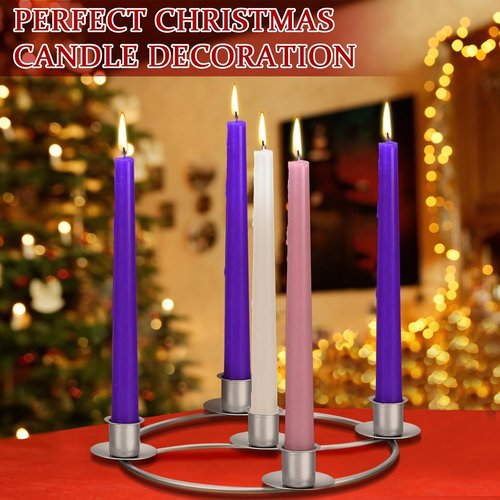 LemonRoad Christmas Advent Wreath Ring - 5 Candle Holder Metal Table Decoration | Silver Round Design