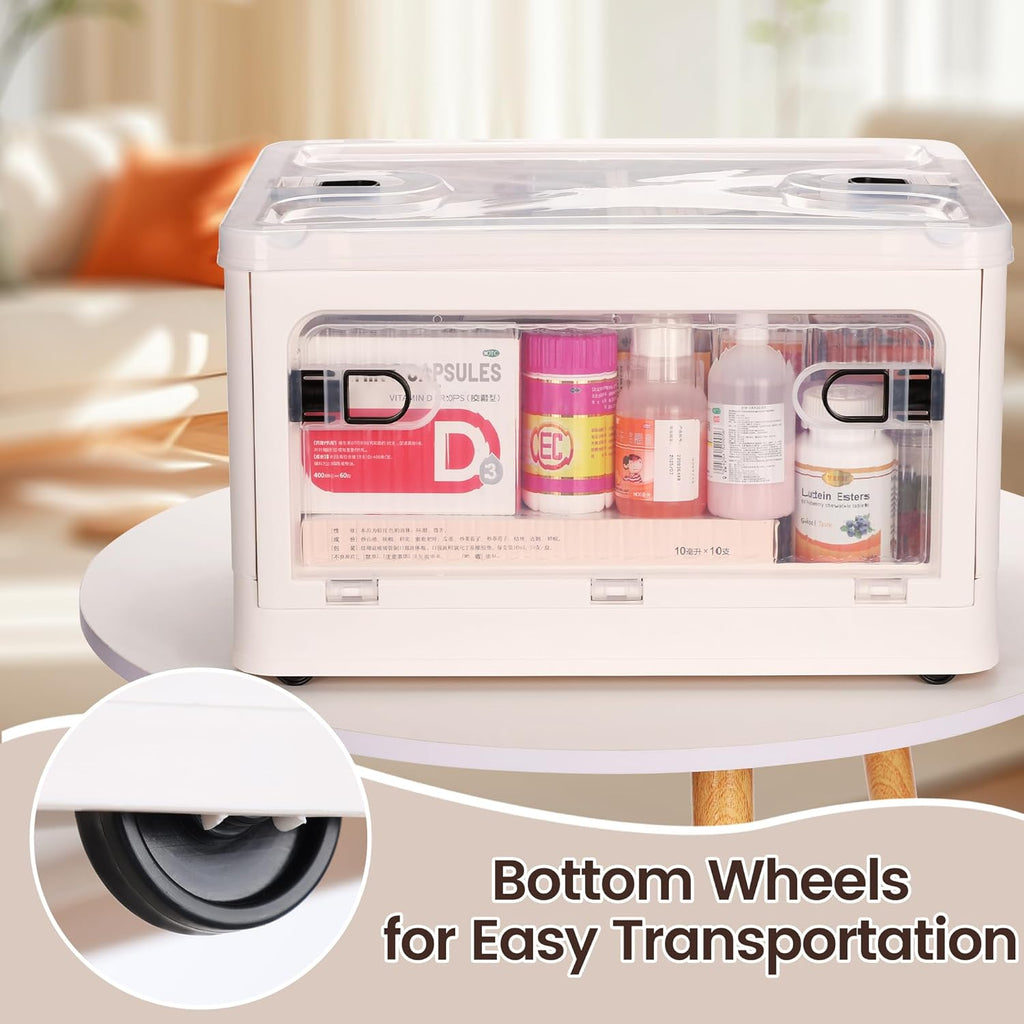 Skiennix 24 QT Medicine Organizer - Extra Large Collapsible First Aid Box with Removable Tray & Wheels