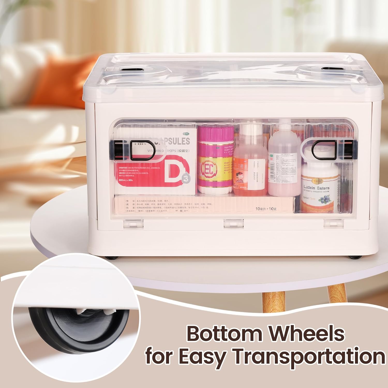 Skiennix 24 QT Medicine Organizer - Extra Large Collapsible First Aid Box with Removable Tray & Wheels
