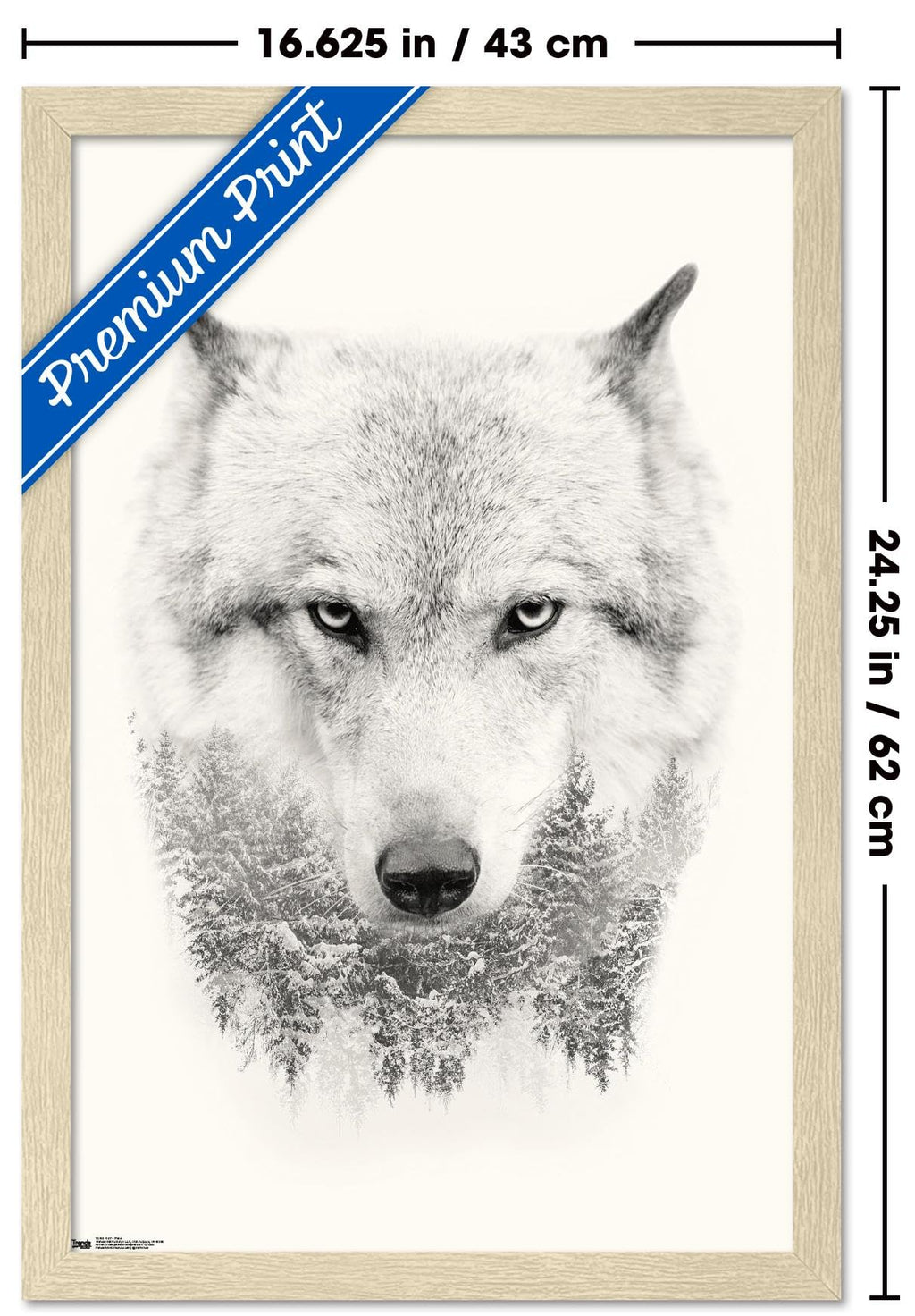 Wolf - Trees Wall Poster, 22.4L" x 14.7W", Blonde Framed Version