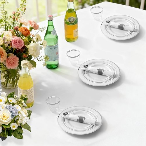 MCIRCO 175-Piece Silver Dinnerware Set - Elegant Disposable Plates, Cups & Napkins for 25 Guests