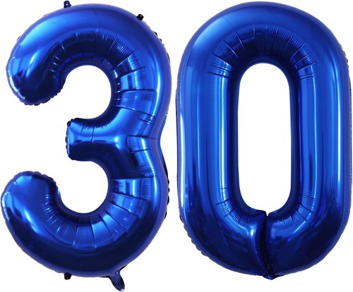 GOER Jumbo 30-Inch Foil Balloons - 30th Birthday Party Decorations in Blue | Helium-Ready