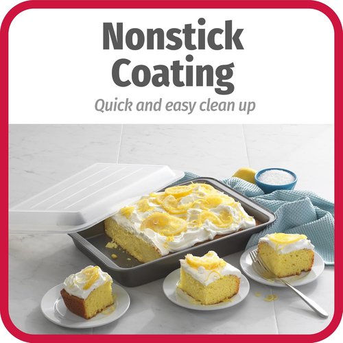GoodCook Nonstick Steel Cake Baking Pans - Set of 2 with Covers | 13" x 9", Gray