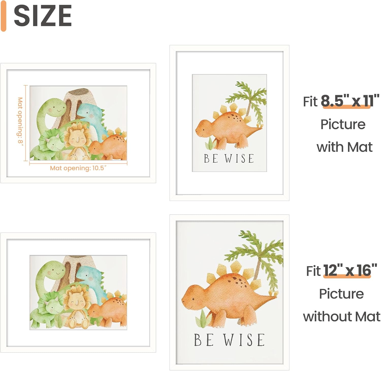 Upsimples 12x16 Picture Frame - Display 8.5x11 Photos with Mat or 12x16 Without Mat, White