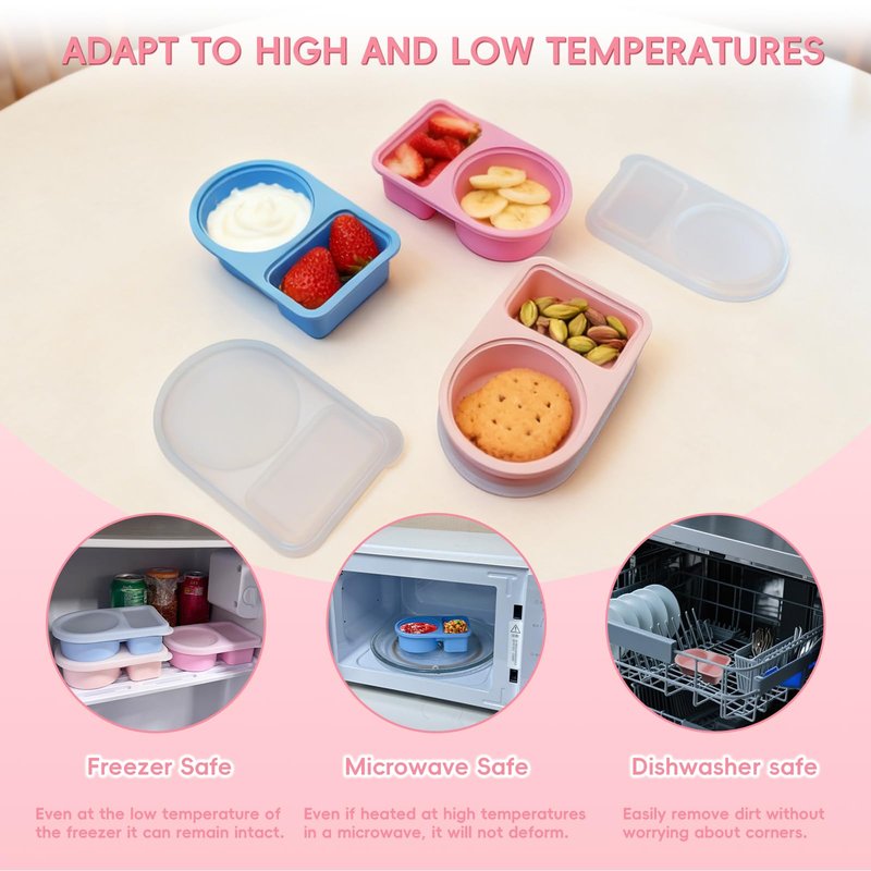 TZona 3 Pcs Reusable Snack Containers With Lids,Silicone Snack Containers,Meal Prep Containers,8 Oz Silicone Lunch Box,Includes 304 Stainless Steel Fork & Spoon(3 Color)