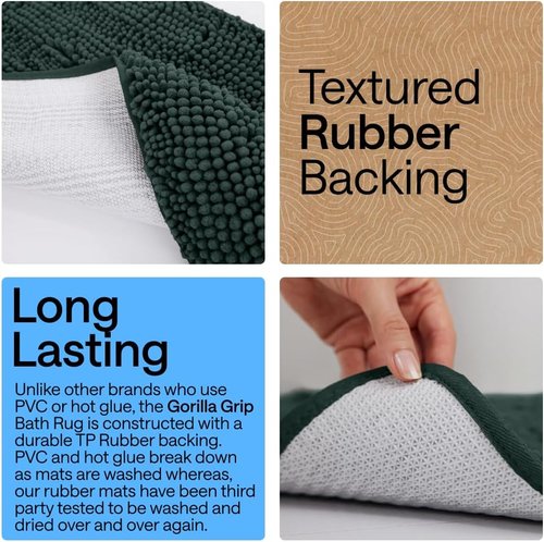 Gorilla Grip Plush Chenille Bath Rug Mat - Soft Microfiber, Machine Washable, Hunter Color, Oval Toilet Base