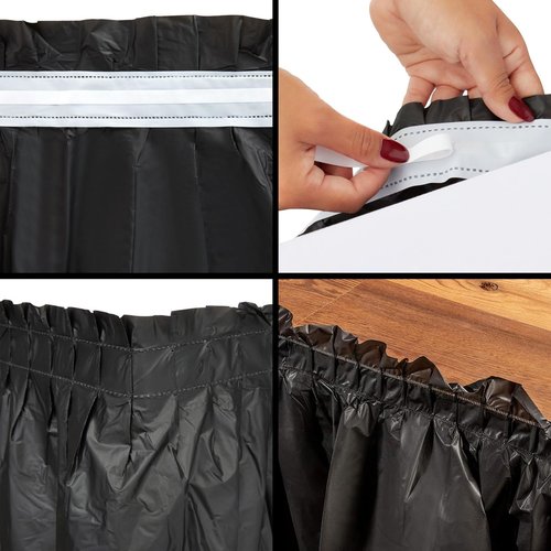 Juvale Plastic Table Skirt - 29 in x 14 Ft, Black, Set of 6, Ruffled - Disposable Rectangular Party Table Skirt with Adhesive Strips & Lightweight for Birthday Parties, Wedding Showers & Events