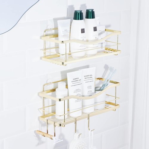 KINCMAX Shower Caddy Organizer - Self-Adhesive Stainless Steel Bath Shelf for Shampoo & Storage