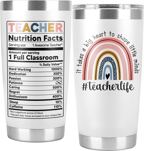 PRPinkRain Teacher Appreciation Gifts - Teacher's Day, Back To School, Graduation, Christmas, Birthday, Thank You, Teacher Gifts for Women, Men - 20 Oz Stainless Steel Tumbler Cup Mug