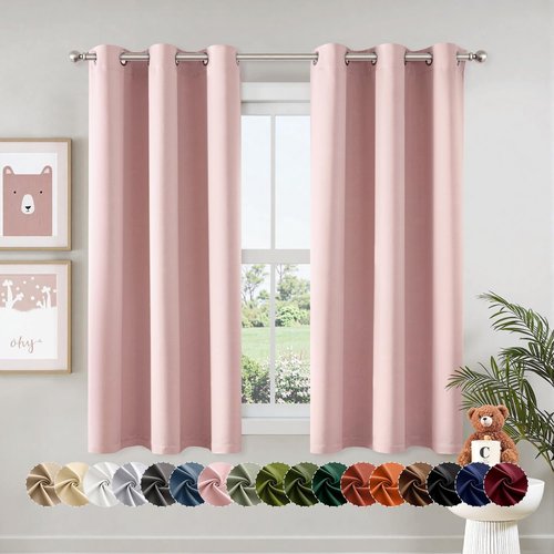 MIULEE Blackout Curtains - Baby Pink Thermal Insulated Room Darkening Drapes | 63 Inches Long, 2 Panels