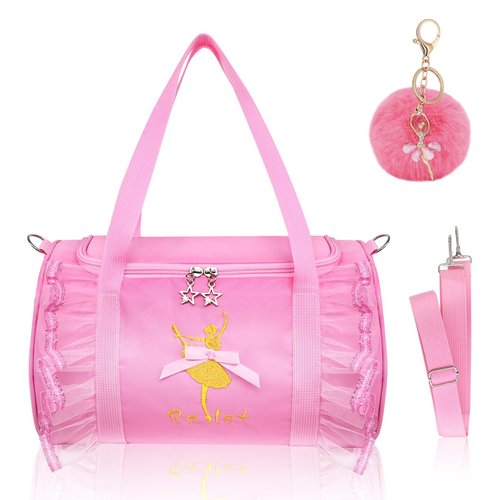 KingBig 2024 Cute Ballet Tutu Dress Dance Backpack Bag, Girls Personalized Waterproof Ballerina Duffle with Key Chain Cute Plush Pink Hanging Bag (Pink)