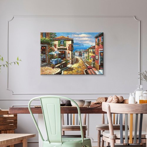 UTOP-art Italian Cityscape Abstract Wall Art Artwork: Mediterranean City italy Street Towns Picture Painting on Canvas for Paris Cafe Room