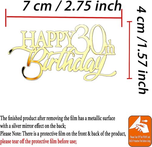 Happy Birthday Gold Mirror Acrylic Cupcake Toppers - 12 Pieces for 21st to 70th Celebrations