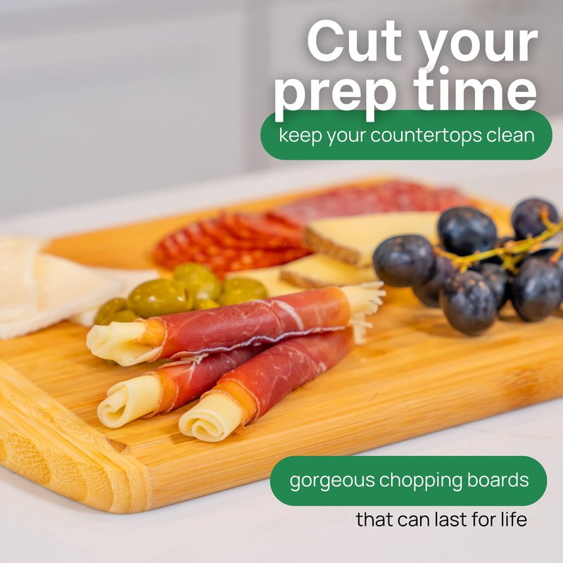 GREENER CHEF 12 Inch Small Bamboo Cutting Board with Lifetime Replacements - Small Wooden Chopping Board for Kitchen, Meat, Vegetables, Cheese, Bread, Charcuterie, and Everyday Food Prep