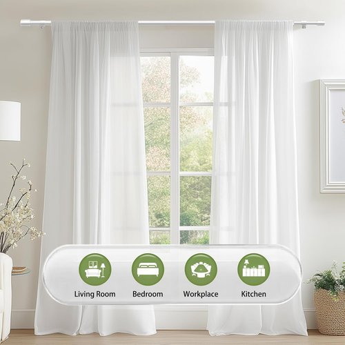 Adjustable 5/8” Diameter Curtain Rods by [Brand Name] | 30-60 Inch for 30-54 Inch Windows - White with Brackets