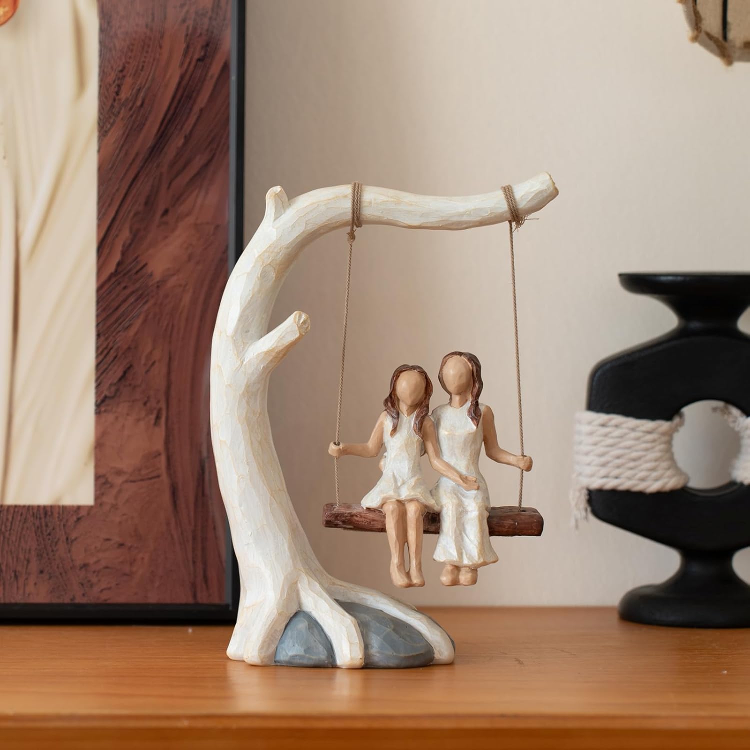Regine Switzerland Mother Daughter Sculpted Figurine - Hand-Painted Gift for Mom's Birthday