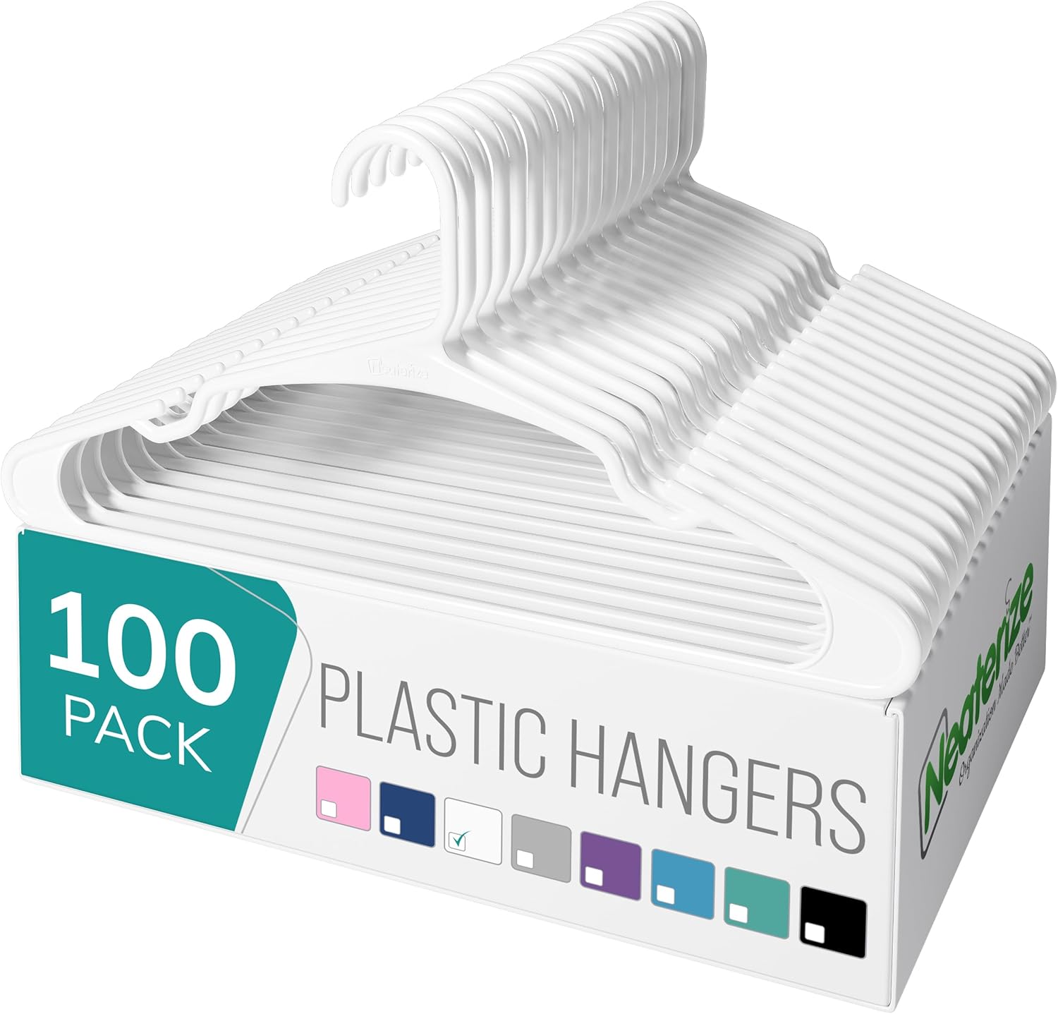 Neaterize Clothes Hangers - Space-Saving Plastic Hangers for Adults | 100-Pack in White