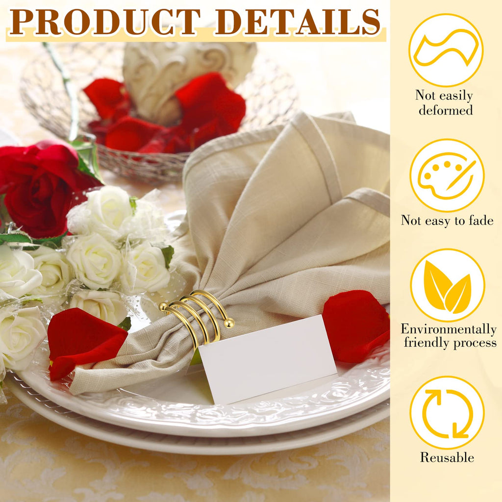Lounsweer 100 Pcs Gold Napkin Rings Metal Round Holders Buckles for Napkins Weddings Table Serviette Receptions Banquet Birthday Christmas Party Decorations(Spiral)