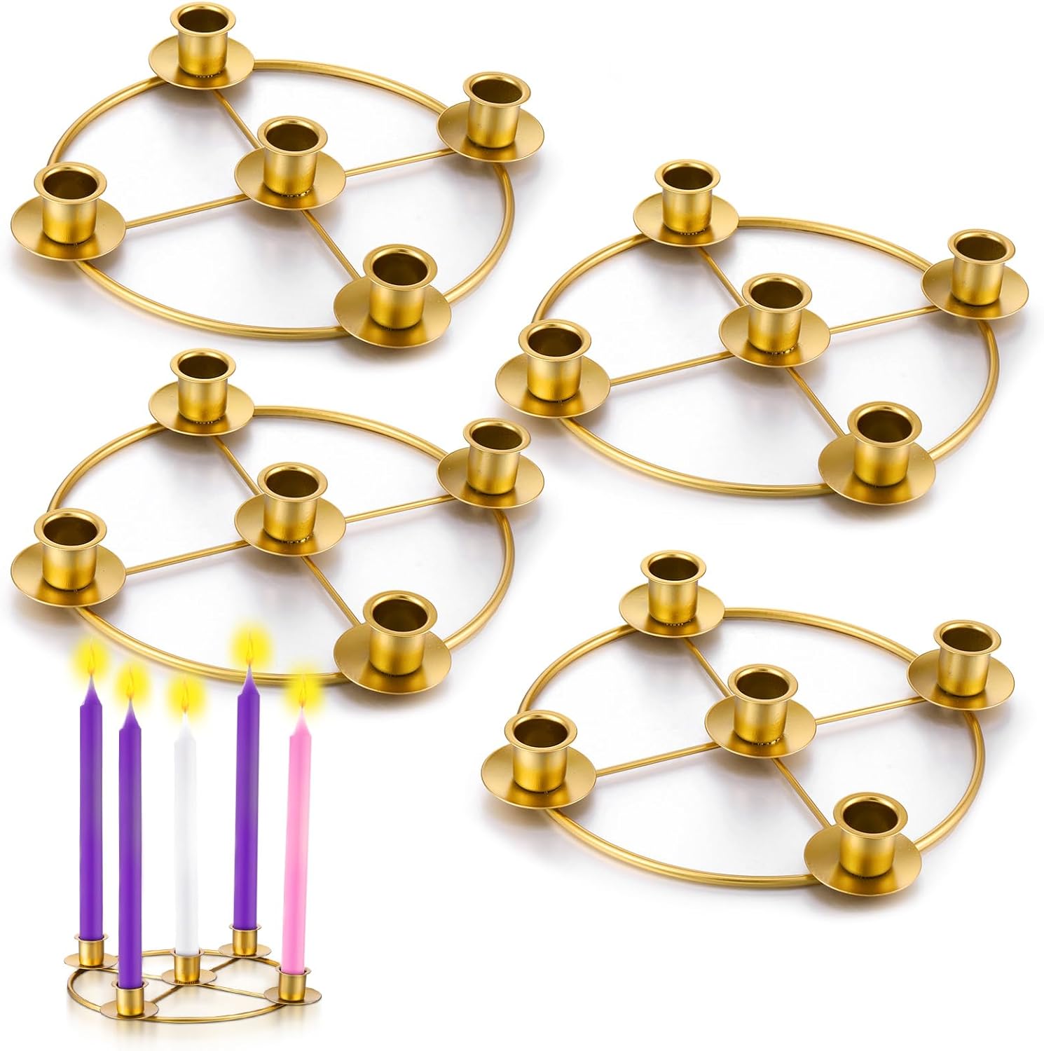Newtay Christmas Advent Wreath Candle Holder - 5 Candle Metal Ring, 8.5 Inch Table Decoration