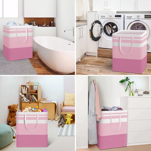 HomeHacks Large Waterproof Laundry Baskets - Collapsible Hampers with Reinforced Handles | 2 Pack, Pink, 125L