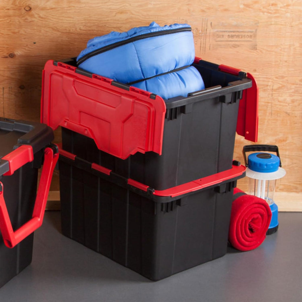 Sterilite 12 Gallon Heavy-Duty Industrial Tote - 6-Pack Stackable Storage Bins with Hinged Lids