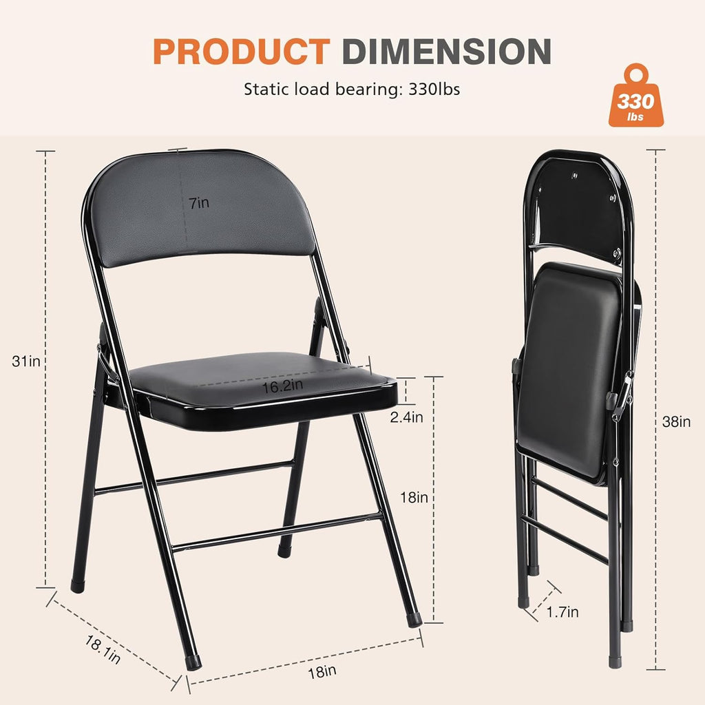 Sweetcrispy Folding Chairs - 12 Pack Leather Padded, Sturdy Metal Design | Easy Storage for Home & Office