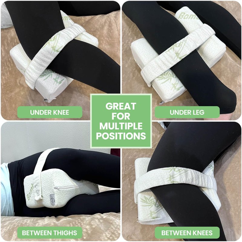 Knee Pillow for Side Sleepers With Strap - Medium Memory Foam Leg Pillow for Side Sleeping - Between Legs Pillow For Hip Pain & Lower Back Pain Relief For Pregnant Women - Sciatica Pain Relief