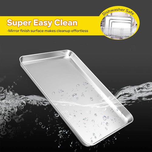 E-far Baking Cookie Sheet Pan Set - 3 Stainless Steel Baking Pans | Non-Toxic, Easy Clean, Dishwasher Safe, 16/12.4/10.4 Inch