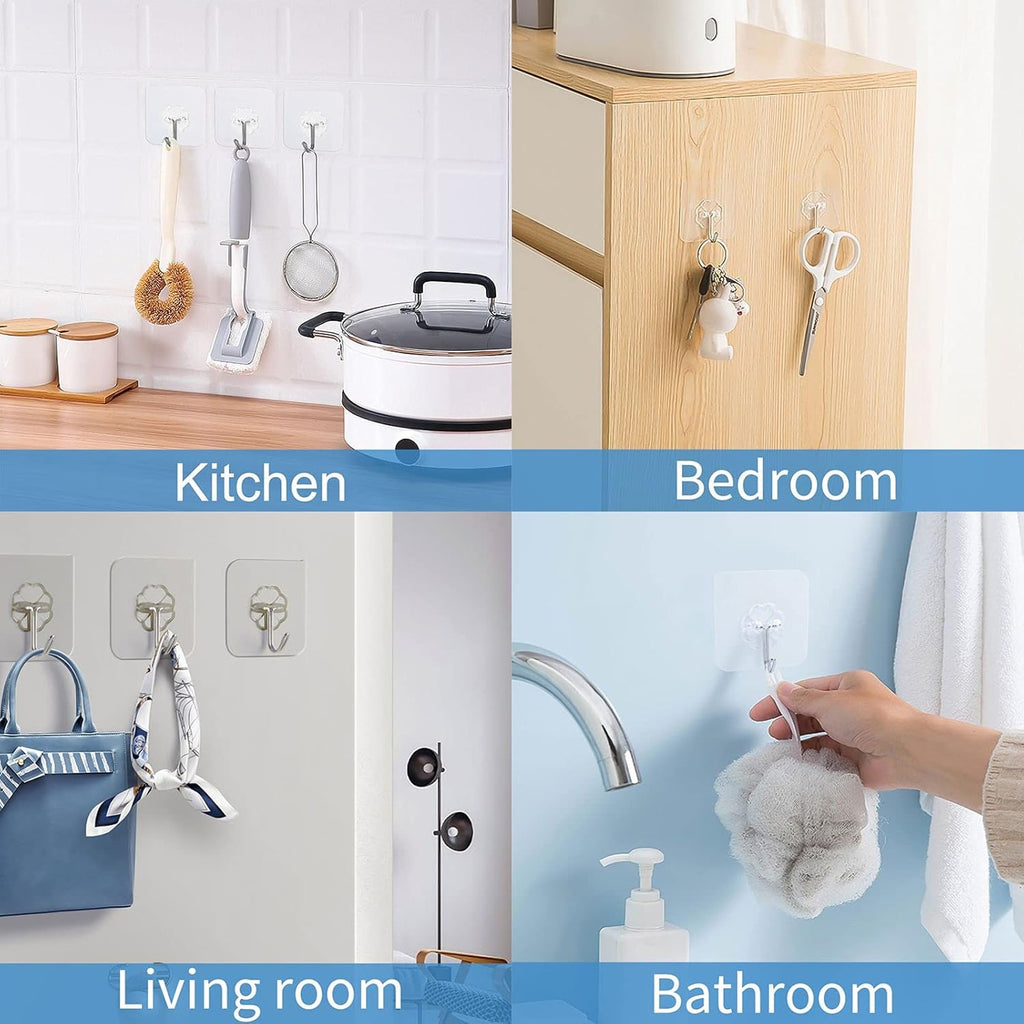 Skiennix Wall Hooks - Heavy Duty Adhesive, Waterproof & Oilproof, 33 lbs Max Capacity | 10 Pack