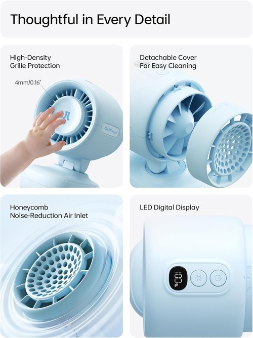 JISULIFE 2026 Clip Fan - Compact & Stylish with 38H Cooling, Soft Night Light | Perfect for Strollers & Desks (Yellow)